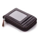 Porte-cartes accordéon en cuir sécurisé RFID - Écrin zippé pour cartes et billets - café