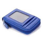 Porte-cartes accordéon en cuir sécurisé RFID - Écrin zippé pour cartes et billets - Bleu