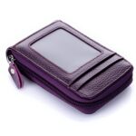 Porte-cartes accordéon en cuir sécurisé RFID - Écrin zippé pour cartes et billets - Violet