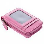 Porte-cartes accordéon en cuir sécurisé RFID - Écrin zippé pour cartes et billets - Rose