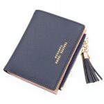 Portefeuille zippé compact en simili cuir avec pompon - Élégance quotidienne aux multiples rangements - Noir