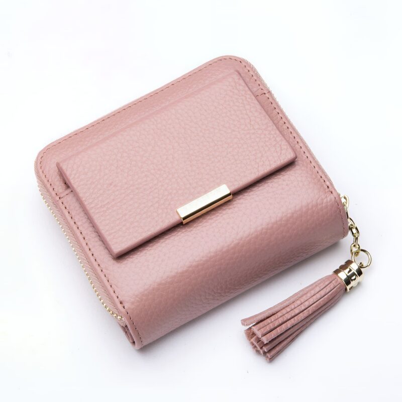 Portefeuille femme en cuir grainé avec pendentif - Écrin élégant pour cartes et monnaie