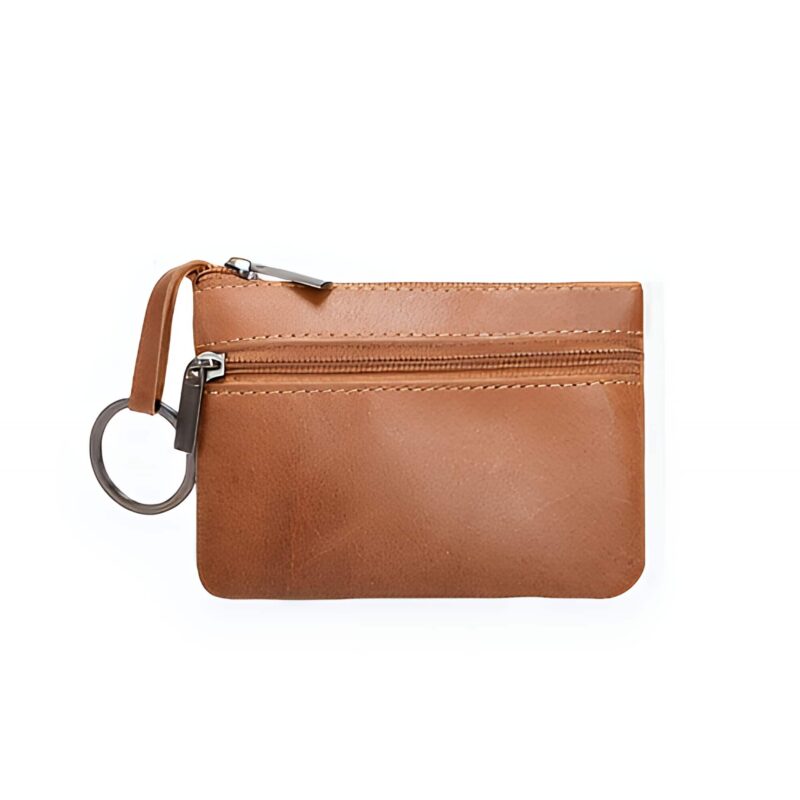 Porte-monnaie compact en cuir - Mini pochette zippée avec anneau porte-clés