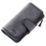 Portefeuille long zippé en simili cuir - Élégance quotidienne aux multiples rangements - Gris foncé
