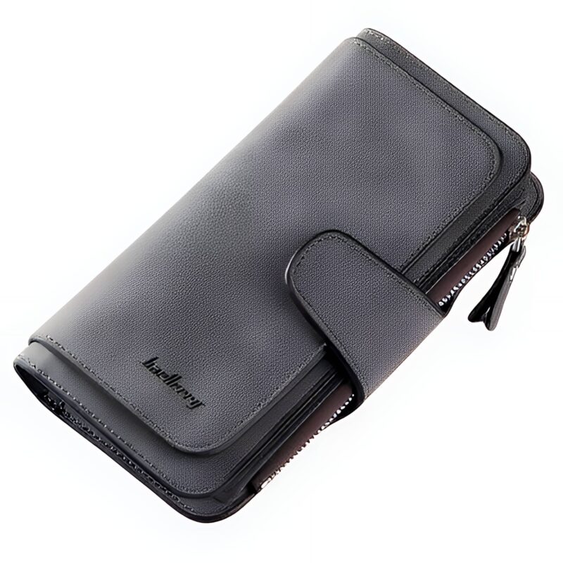 Portefeuille long zippé en simili cuir - Élégance quotidienne aux multiples rangements - Gris foncé