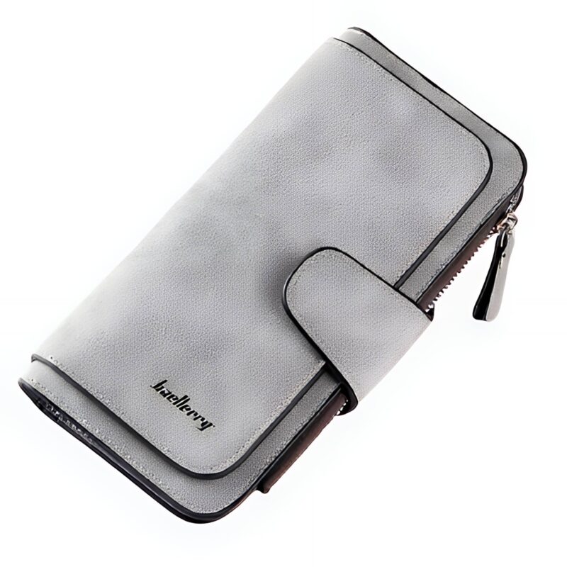 Portefeuille long zippé en simili cuir - Élégance quotidienne aux multiples rangements - Gris