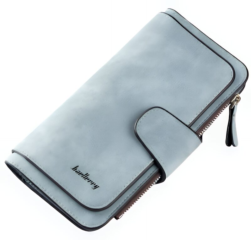 Portefeuille long zippé en simili cuir - Élégance quotidienne aux multiples rangements - Bleu