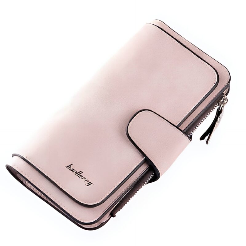 Portefeuille long zippé en simili cuir - Élégance quotidienne aux multiples rangements - Rose clair