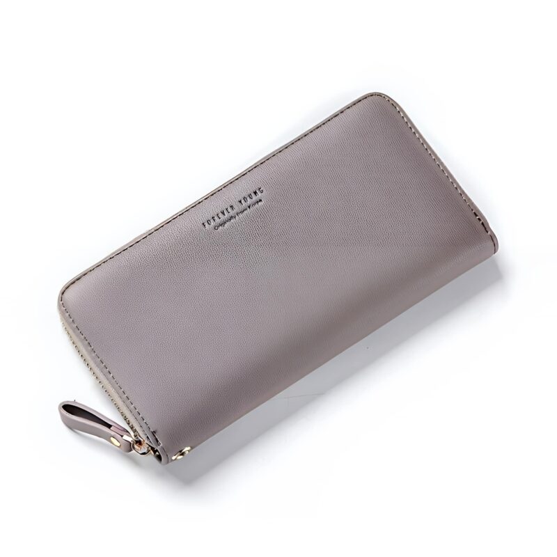 Portefeuille long élégance quotidienne - 12 emplacements cartes et poche zippée - Gris