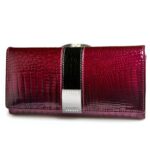 Portefeuille luxe cuir véritable effet crocodile - Organisateur complet avec 8 emplacements cartes - Rouge vin