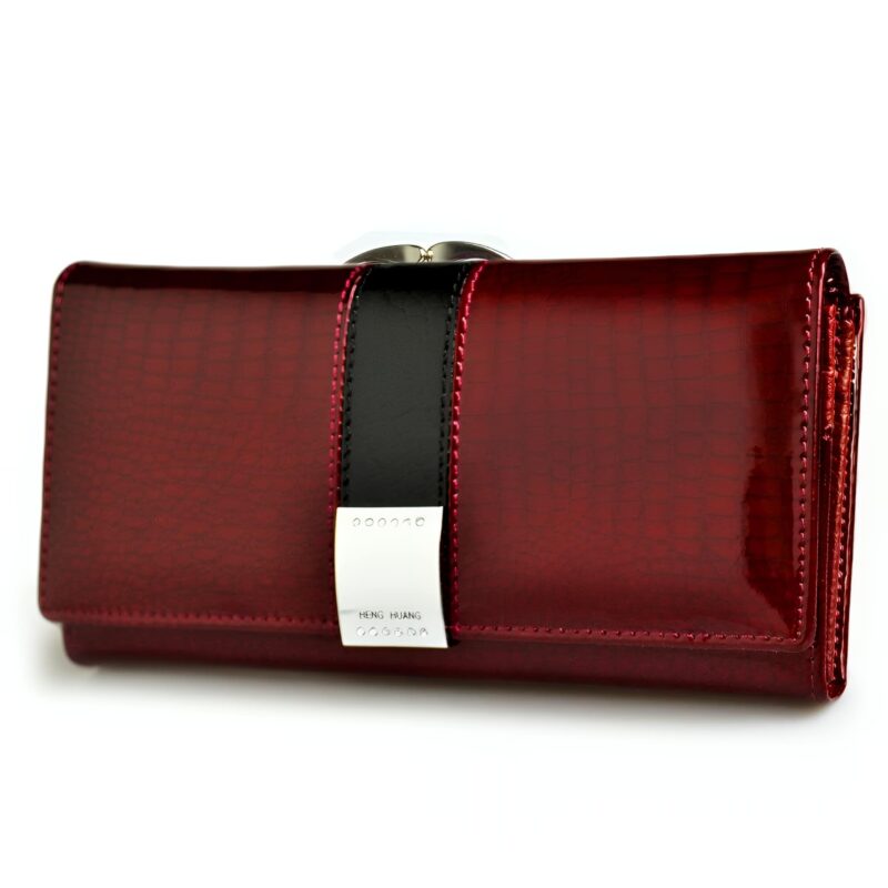 Portefeuille luxe cuir véritable effet crocodile - Organisateur complet avec 8 emplacements cartes - Rouge