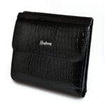 Portefeuille compact en cuir effet crocodile - Élégance fonctionnelle à bouton pression - Noir