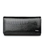 Portefeuille luxueux en cuir véritable façon crocodile - Organisateur multifonction élégant - Noir