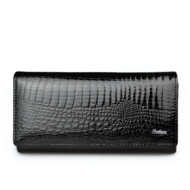 Portefeuille luxueux en cuir véritable façon crocodile - Organisateur multifonction élégant - Noir