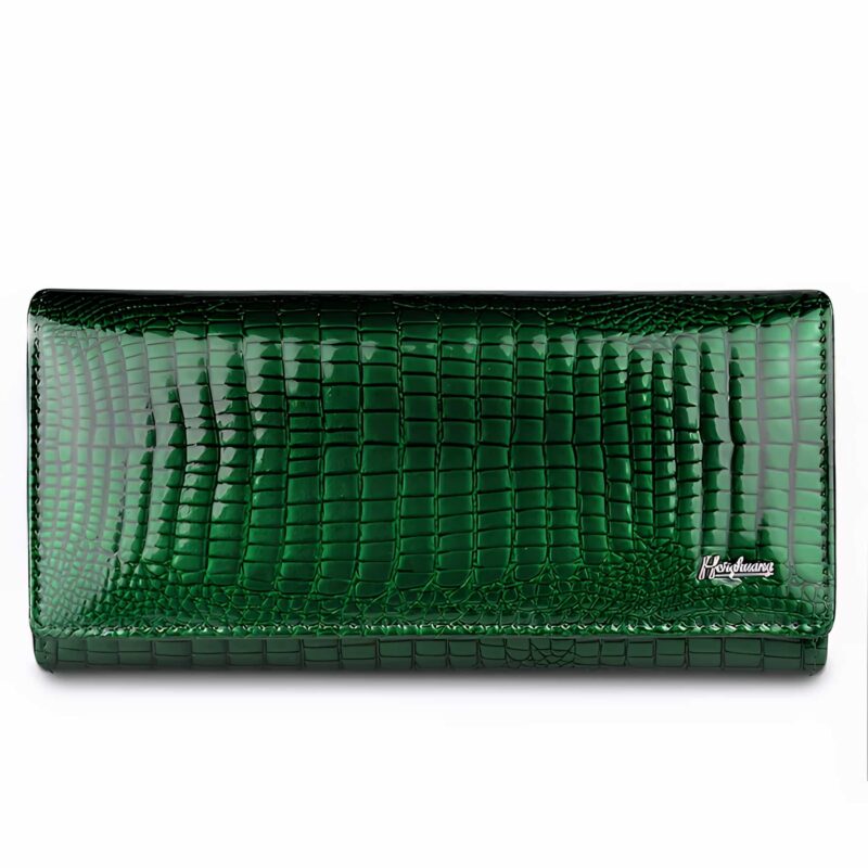 Portefeuille luxueux en cuir véritable façon crocodile - Organisateur multifonction élégant - Vert