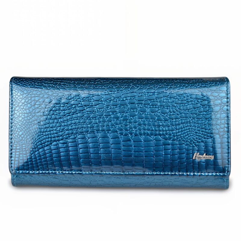 Portefeuille luxueux en cuir véritable façon crocodile - Organisateur multifonction élégant - Bleu