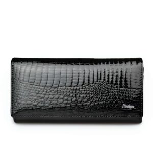 Portefeuille luxueux en cuir véritable façon crocodile - Organisateur multifonction élégant