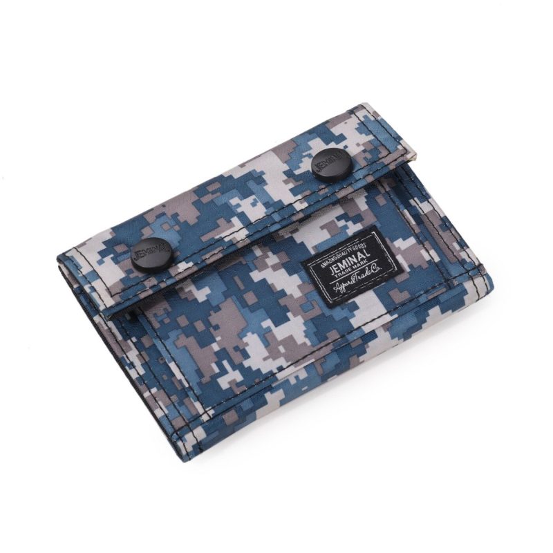 Portefeuille camouflage militaire avec pince à billets - Toile résistante et profil mince - Bleu