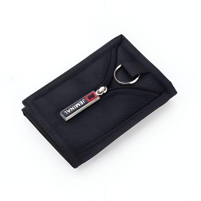 Portefeuille triptyque en nylon - Écrin imperméable pour cartes avec porte-clés intégré - Noir