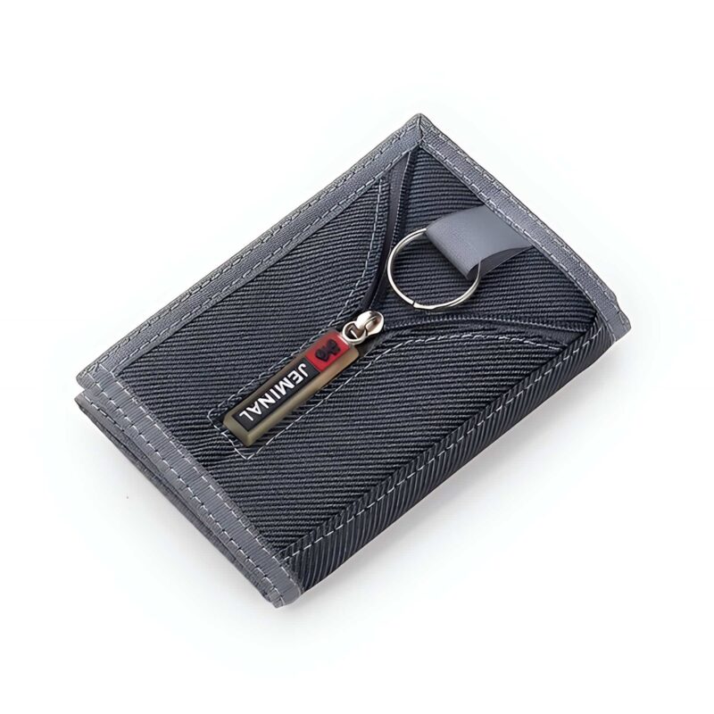 Portefeuille triptyque en nylon - Écrin imperméable pour cartes avec porte-clés intégré - Gris