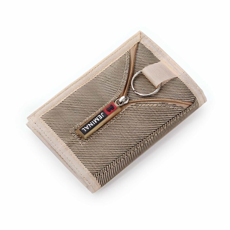 Portefeuille triptyque en nylon - Écrin imperméable pour cartes avec porte-clés intégré - Beige