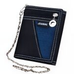 Portefeuille homme en tissu urbain avec chaîne - Rangements multiples et design stylé - Noir