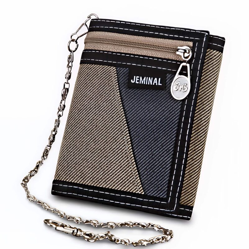 Portefeuille homme en tissu urbain avec chaîne - Rangements multiples et design stylé
