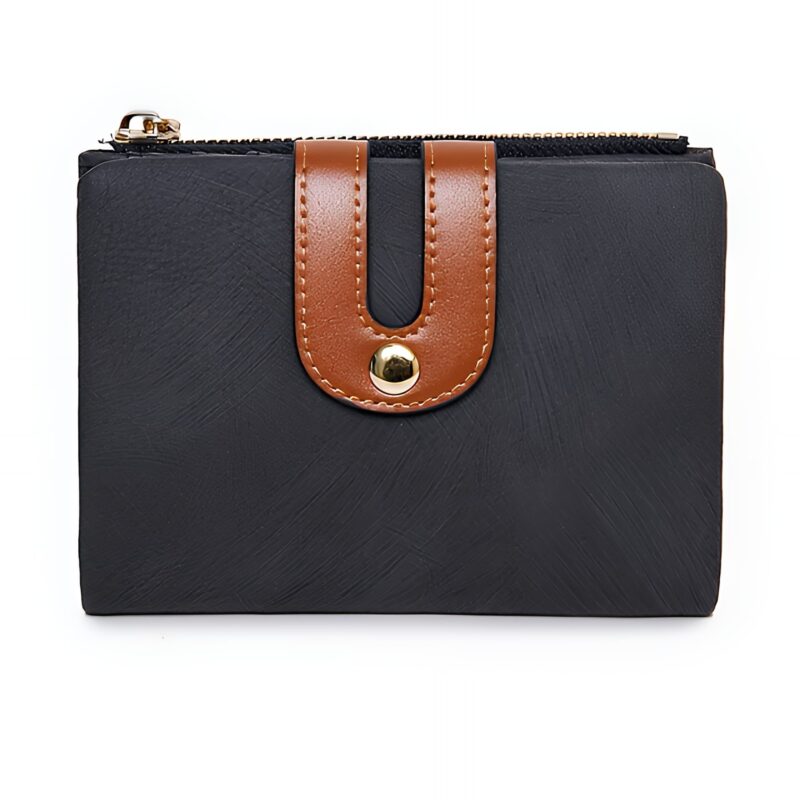 Portefeuille féminin compact en simili cuir - 8 compartiments et fermoir élégant - Noir