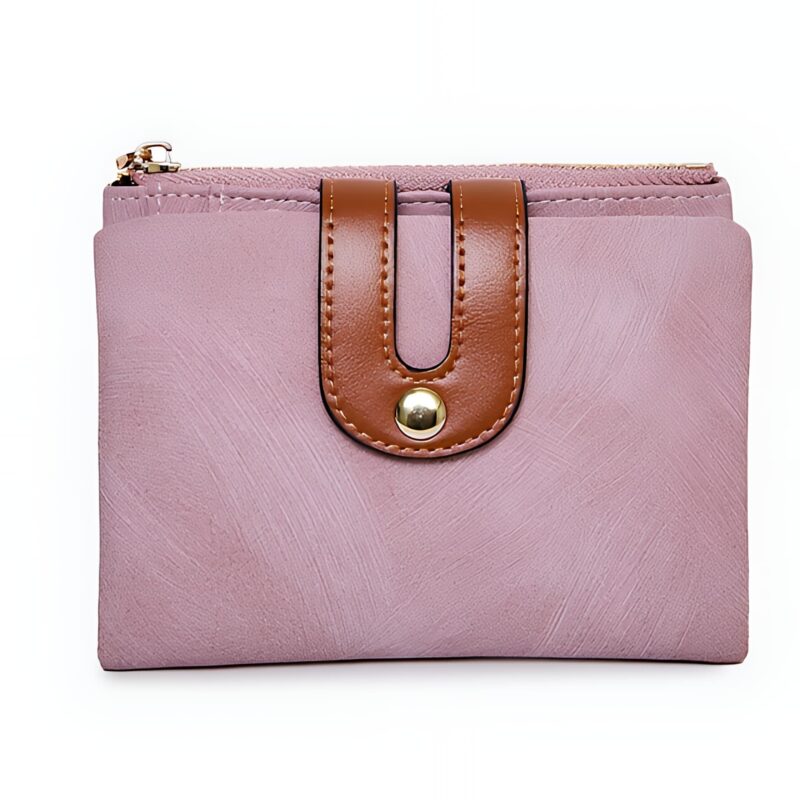 Portefeuille féminin compact en simili cuir - 8 compartiments et fermoir élégant - Rose