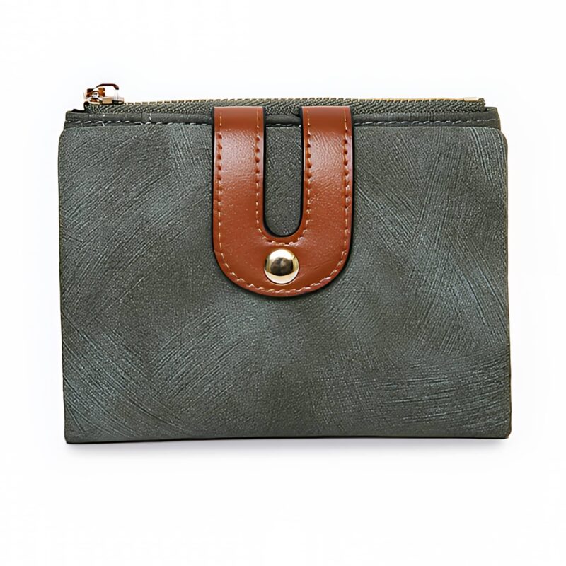 Portefeuille féminin compact en simili cuir - 8 compartiments et fermoir élégant - Vert