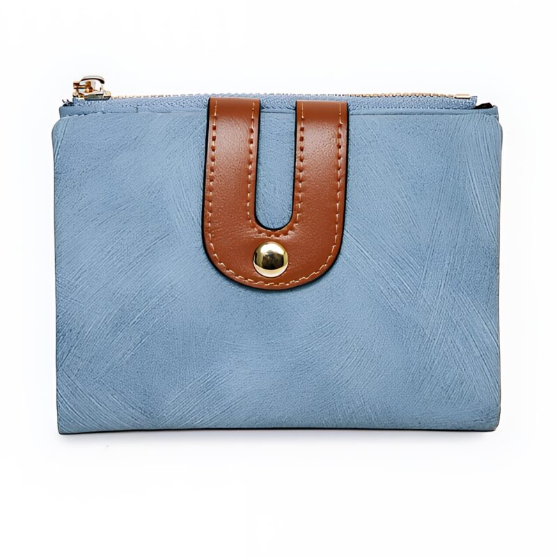 Portefeuille féminin compact en simili cuir - 8 compartiments et fermoir élégant - Bleu