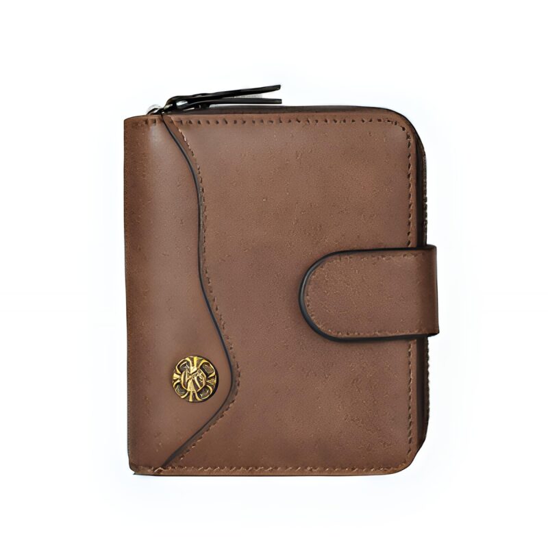 Portefeuille rétro compact en simili cuir - Élégance discrète et compartiments secrets - Marron foncé