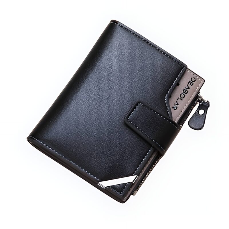 Portefeuille femme compact triptyque - Élégance sportive en simili cuir patiné