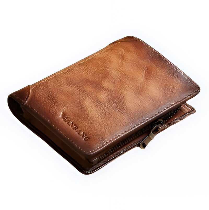 Portefeuille homme cuir vintage à trois volets - Élégance patinée pour l'essentiel - Marron