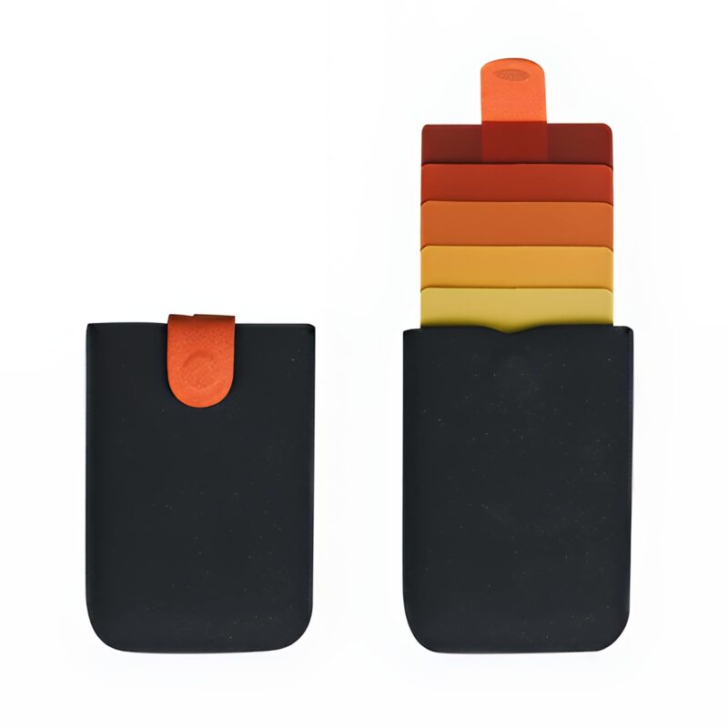 Porte-cartes élégant à tirette colorée protection RFID - Compact avec fermeture magnétique - Noir orange