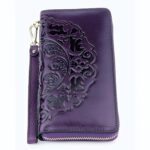 Portefeuille Asia en cuir véritable gaufré - Élégance florale et praticité nomade - Violet