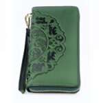 Portefeuille Asia en cuir véritable gaufré - Élégance florale et praticité nomade - Vert