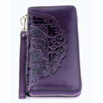 Portefeuille Asia en cuir véritable gaufré - Élégance florale et praticité nomade
