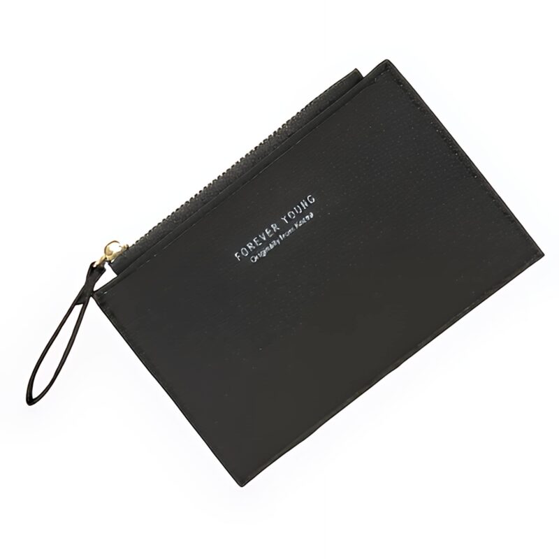Portefeuille femme en simili cuir - Élégance compacte pour cartes et billets - Noir