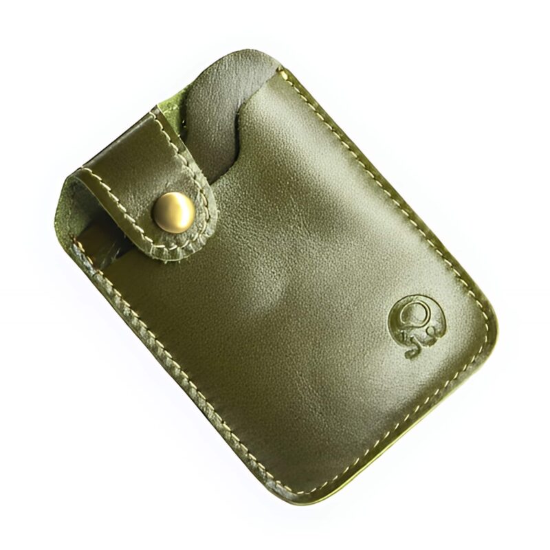 Porte-cartes minimaliste en cuir véritable - Finesse et sécurité à bouton pression - Vert foncé