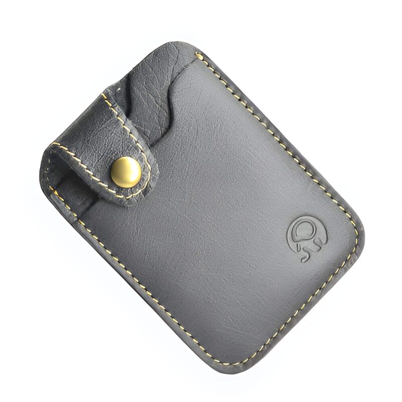 Porte-cartes minimaliste en cuir véritable - Finesse et sécurité à bouton pression