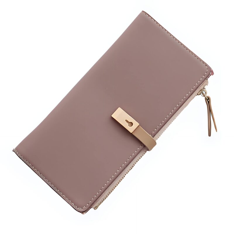 Portefeuille élégance longiligne - Écrin féminin multifonction en simili cuir pailleté - Rose foncé