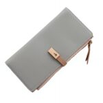 Portefeuille élégance longiligne - Écrin féminin multifonction en simili cuir pailleté - Gris