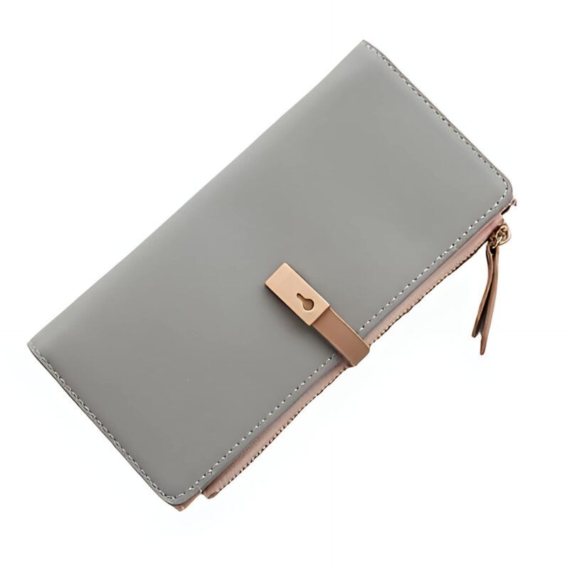 Portefeuille élégance longiligne - Écrin féminin multifonction en simili cuir pailleté - Gris