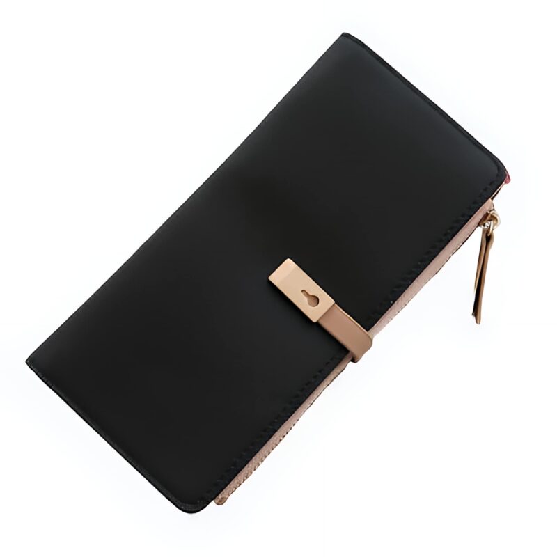 Portefeuille élégance longiligne - Écrin féminin multifonction en simili cuir pailleté - Noir