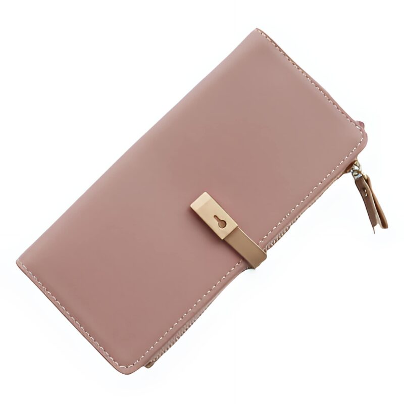 Portefeuille élégance longiligne - Écrin féminin multifonction en simili cuir pailleté - Rose