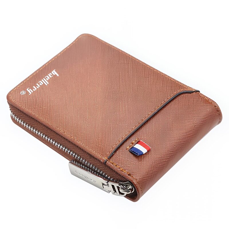 Porte-cartes accordéon en simili cuir - Écrin zippé 9 compartiments avec rangement billets - Marron