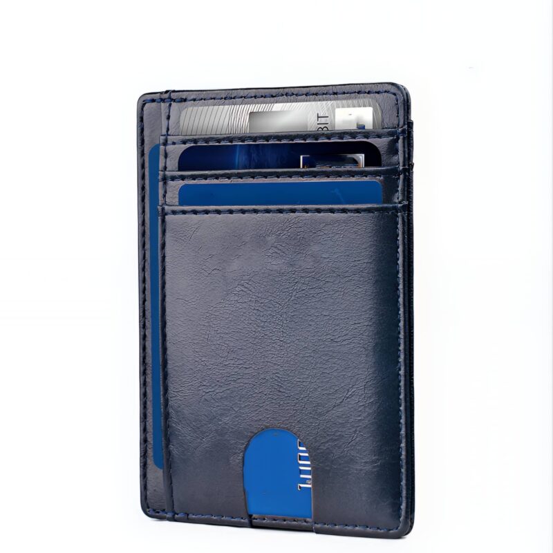 Porte-cartes fin anti-RFID en simili cuir - Protection élégante pour cartes bancaires - Bleu