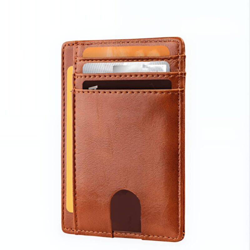 Porte-cartes fin anti-RFID en simili cuir - Protection élégante pour cartes bancaires - marron orangé