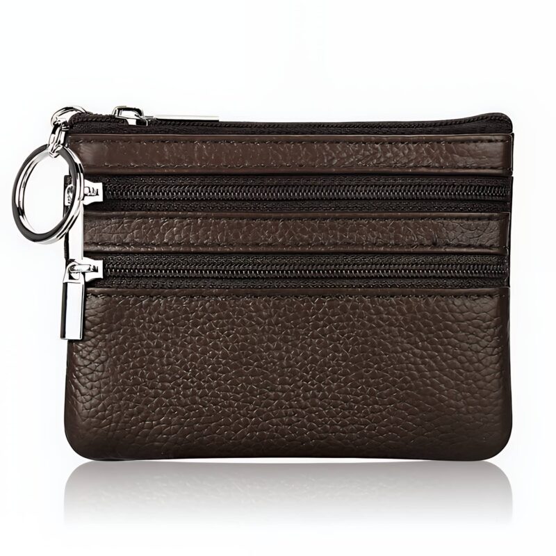 Porte-monnaie compact avec porte-clés intégré - Marron café